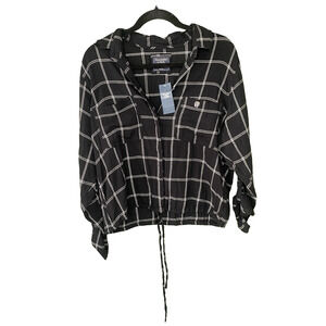 Abercrombie & Fitch Shirt Women's Large NEW Black & White Plaid Roll Tab Sleeves